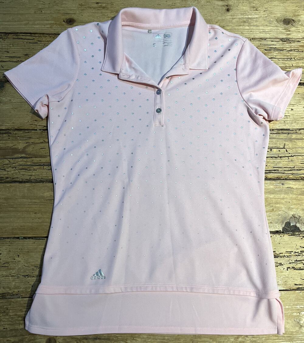 Adidas Womens Size S Pink Diamond Pattern Short Sleeve Polo NWOT